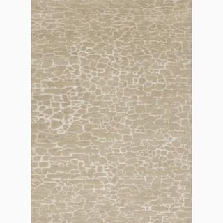 Hand made Abstract Pattern Taupe/ Ivory Wool/ Art Silk Rug (5x8)