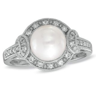 0mm Cultured Freshwater Pearl and White Topaz Ring in Sterling