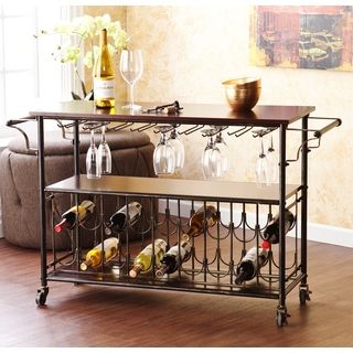 Upton Home Tuscany Espresso/ Black Wine/ Bar Cart Serving Table
