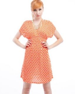 MOD 20 Women's V Neck Print Smocked Dress Orange S(1026R609)