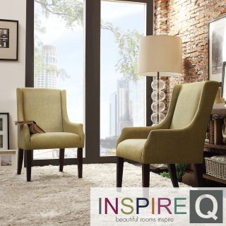 Inspire Q Jourdan Yellow Linen Sloped Arm Hostess Chair