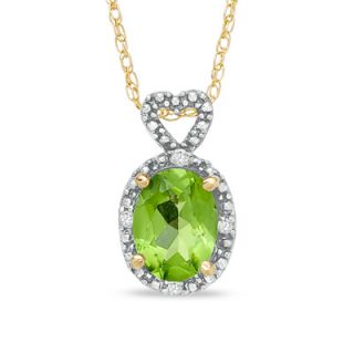 Oval Peridot and Diamond Accent Frame Pendant in 10K Gold   Zales
