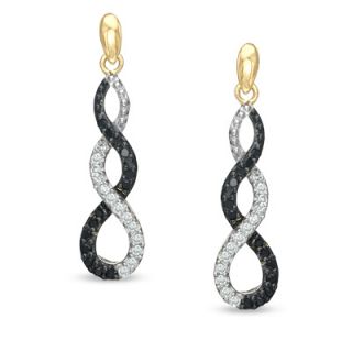 CT. T.W. Enhanced Black and White Diamond Swirl Drop Earrings in