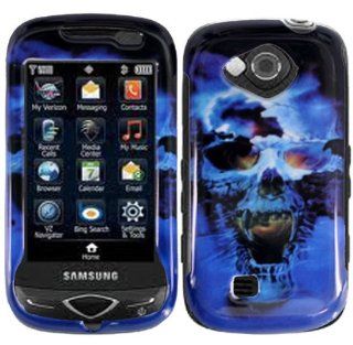 Ice Cold Blue Flame Skull Snap on Hard Skin Cover Case for Samsung Reality Sch u820 + Microfiber Pouch Bag + Case Opener Pick Cell Phones & Accessories
