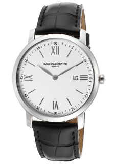 Baume & Mercier MOA10097  Watches,Mens Classima White Dial Black Genuine Leather, Luxury Baume & Mercier Quartz Watches