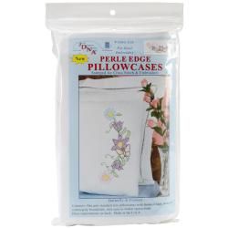 Stamped Pillowcases With White Perle Edge 2/pkg   Butterfly   Flowers