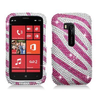 Nokia Lumia 822 [Verizon] Full Diamond Bling Hard Shell Case (Zebra   Pink) Cell Phones & Accessories