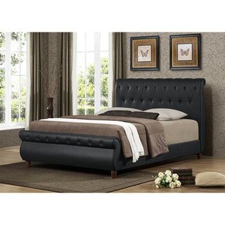 Baxton Studio Ashenhurst Black Modern Sleigh Bed With Upholstered Headboard   Full Size Black Size Full