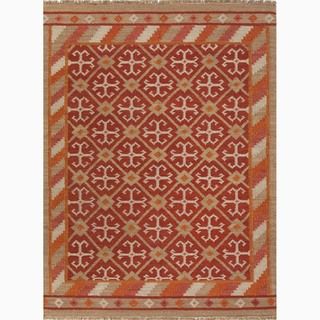 Hand made Red/ Taupe Wool Natural Rug (5x8)
