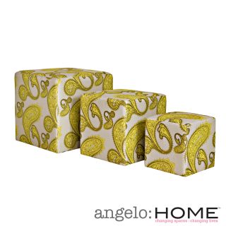 Angelohome Carlyle Modern Lemongrass Paisley 3 Piece Nesting Ottoman Cubes