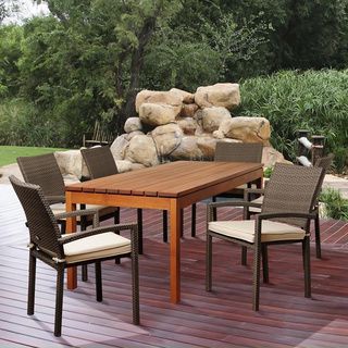 ia Adriana 7 piece Eucalyptus And Wicker Outdoor Dining Set Grey Size 7 Piece Sets