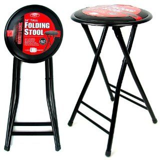 24 Inch Cushioned Folding Stool with Safety Lock   Black Sports & Outdoors
