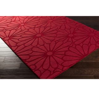 Surya Carpet, Inc Hand Loomed Nyssa Casual Solid Tone on tone Floral Wool Area Rug (8 X 11) Red Size 8 x 10