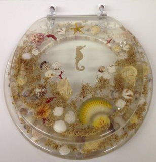 SEASHELL AND SEAHORSE RESIN TOILET SEAT   STANDARD SIZE, CLEAR