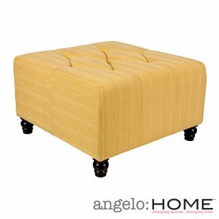 Angelohome Duncan Golden Yellow Groove Large Diamond Tufted Cube Ottoman
