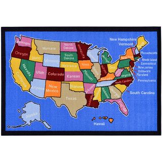 Childrens American Map Design Blue Area Rug (5 X 66)
