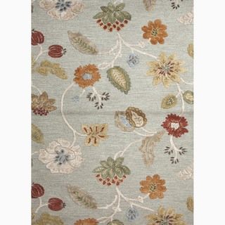 Handmade Floral Pattern Blue/ Red Wool/ Art Silk Rug (9 X 12)