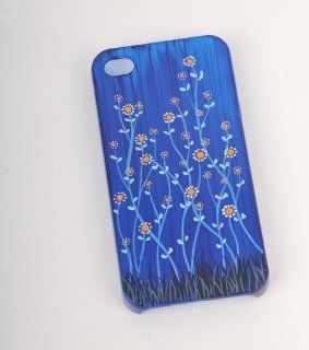Father's Day Gift Original Design iPhone 4s Case Hand painted Elegant Blue Flowers Premium Phone cover LQ827 Cell Phones & Accessories