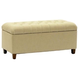 Kinfine Large Khaki Linen Upholstered Button tufted Storage Bench