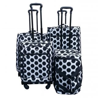 Jourdan Black/white Polka Dot 4 piece Spinner Luggage Set