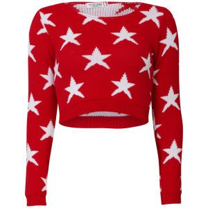 Womens American Star Crop Knit Jumper   Red/White      Womens Clothing