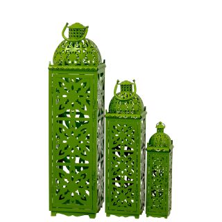 Green Metal Lanterns (set Of 3)