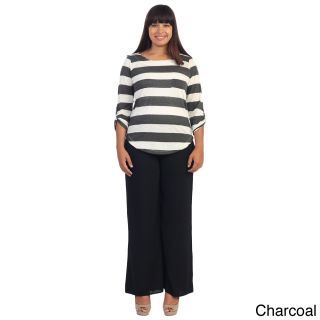 365 Apparel Hadari Womens Plus Size Striped Scoop Neck Top Grey Size 1X (14W  16W)