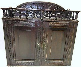 Gorgeous Old Antique Wood Wall Hanging Cupboard Shelf Double Doors Raised Panels  