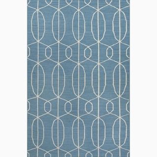 Hand made Geometric Pattern Blue/ Ivory Wool Rug (8x10)
