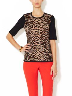 Leopard Intarsia Top by Pink Tartan