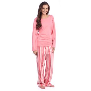 Aegean Apparel Aegean Apparel Solid Pink Knit Long Sleeve Top   Multi Pink Stripe Printed Plush Pant Pj Set Multi Size S (4  6)