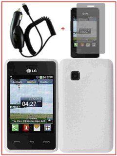 For LG 840G LG840G Silicone Jelly Skin Cover Case White + LCD Screen Protector + Car Charger Cell Phones & Accessories