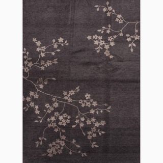 Hand made Floral Pattern Gray/ Tan Wool/ Art Silk Rug (8x11)