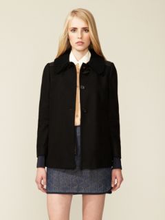 Leather Patch Short Wool Coat by See by Chloe