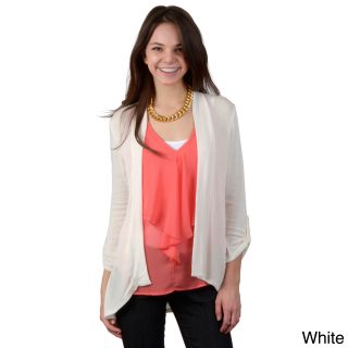Journee Collection Journee Collection Womens Roll up Sleeve Open Front Cardigan White Size S (4  6)