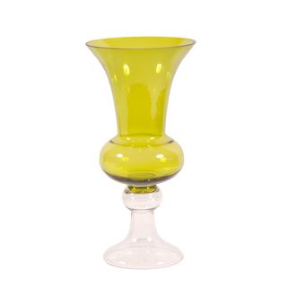 Hand Blown Short Trumpet Green Glass Vase