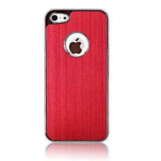 Luxury Brushed Aluminum Chrome Skin Hard Case Cover Compatible with iPhone5, Come with Stylus & Screen Protector& Microfiber Cloth as a Free Gifts for You (Red) Cell Phones & Accessories
