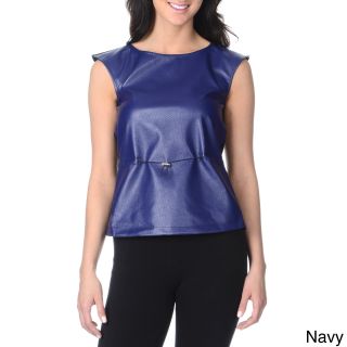 Bruce Bessi Yal New York Womens Perforated Faux Leather Top Navy Size S (4  6)