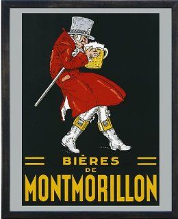"Bieres de Montmorillon" Vintage Beer Advertising Poster Reproduction. Framed (17 1/8" x 21 1/8", Custom Made Real Wood Modern Frame Charcoal Black #5)  
