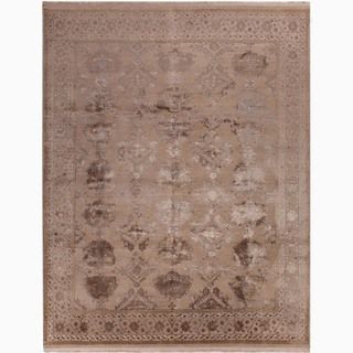 Hand made Oriental Pattern Taupe/ Gray Wool/ Silk Rug (2x3)
