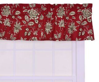 Ellis Curtain Jeanette Medium Scale Jacobean Tailored Valance Window Curtain, Red   Window Treatment Valances