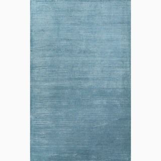 Hand made Solid Pattern Blue Wool/ Art Silk Rug (3.6x5.6)
