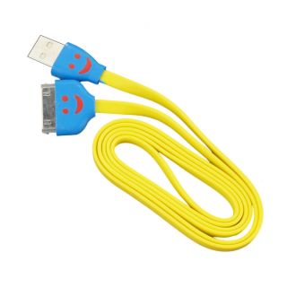 Sophia Global Yellow Light up Happy Face 30 pin To Usb Charger And Data Sync Tangle free Flat Cord