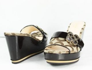 Coach Geri Patent Leather Khaki Wedge Shoes Size 8.5 Shoes