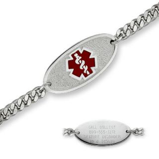 Mens Oval Medical Notification ID Bracelet in Sterling Silver (4