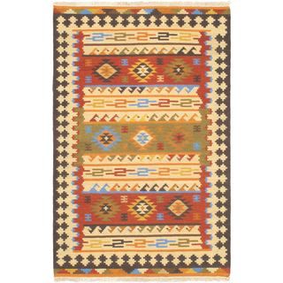 Handmade Orange Wool Kilim Rug (51 X 8)