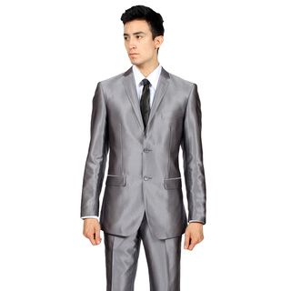 Ferrecci Mens Slim Fit Grey Charcoal Shiny Sharkskin Suit
