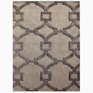 Handmade Geometric Pattern Ivory/ Gray Wool/ Art Silk Rug (2 X 3)