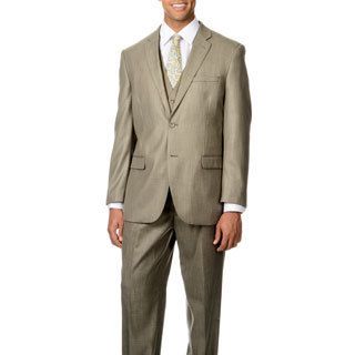 Caravelli Italy Mens Superior 150 Tan Shark Pattern 3 piece Vested Suit