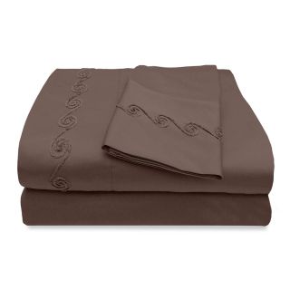 Grand Luxe 800tc Egyptian Cotton Sateen Deep Pocket Sheet Set W/ Chenille Embroidered Swirl Design